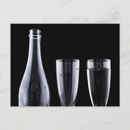 Cartão Postal Garrafa branca-negra de champanhe Fluxos Óculos Fe