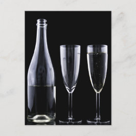 Cartão Postal Garrafa branca-negra de champanhe Fluxos Óculos Fe