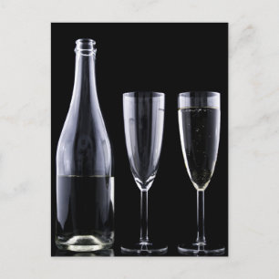 Cartão Postal Garrafa branca-negra de champanhe Fluxos Óculos Fe