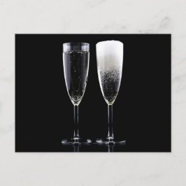 Cartão Postal Garrafa branca-negra de champanhe Fluxos Óculos Fe