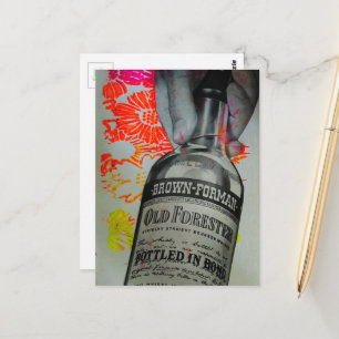 Cartão Postal Garrafa de Uísque Bottled in Bond Floral Colagem
