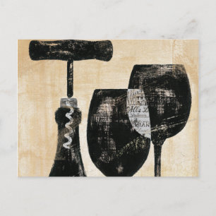 Cartão Postal Garrafa de Vinho com Dois Óculos