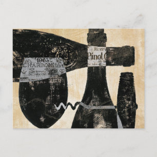 Cartão Postal Garrafa de vinho e vidro