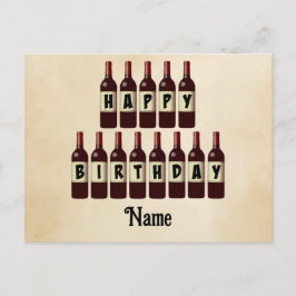 Cartão Postal Garrafa de Vinho Tinto Personalizada Feliz Anivers