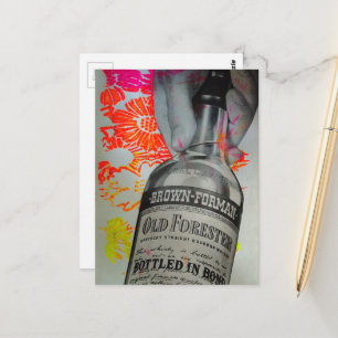 Cartão Postal Garrafa de Whisky Bottled in Bond Floral Colagem