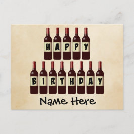 Cartão Postal Garrafas de Vinho Feliz de Aniversário Personaliza