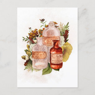 Cartão Postal Garrafas Vintage de Halloween Flores de Outono