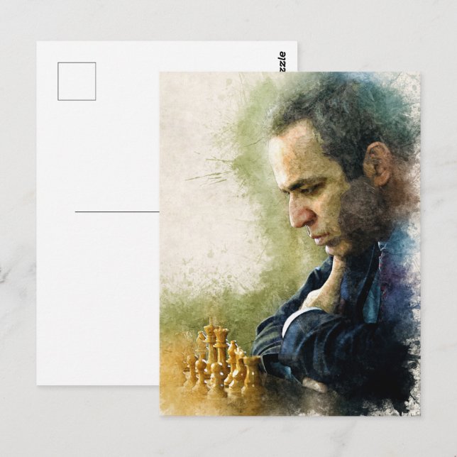 Cartão Postal Garry Kasparov ✪ A Legenda ✪ Arte Watercolor (Frente/Verso)