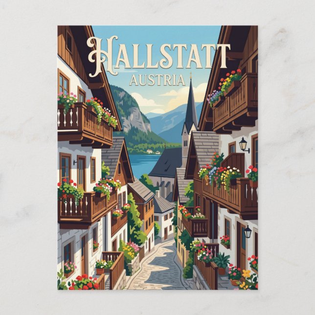 Cartão Postal Gasse em Hallstatt Áustria (Frente)