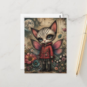 Cartão Postal Gata Fada de Fantasia Adorável