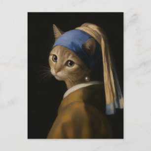 Cartão Postal Gata Fofa Com uma Arte de Gata com Brinco de Pérol