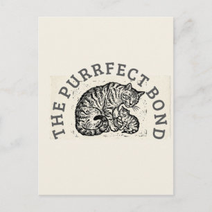 Cartão Postal Gata Mãe e Gatinho Linocut Esculpida à Mão - Mater