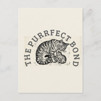 Cartão Postal Gata Mãe e Gatinho Linocut Esculpida à Mão - Mater