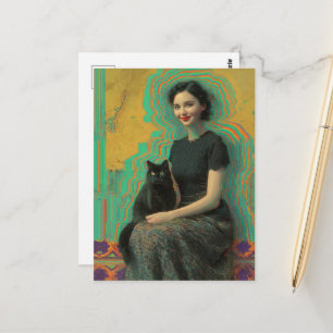 Cartão Postal Gata Preta e uma Dama Glitch