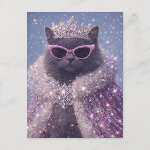 Cartão Postal Gata Rainha Glamurosa Retrato de Fantasia Brilhant