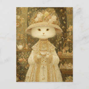 Cartão Postal Gata Senhora Snow – Gata Vitoriana com Xícara de C