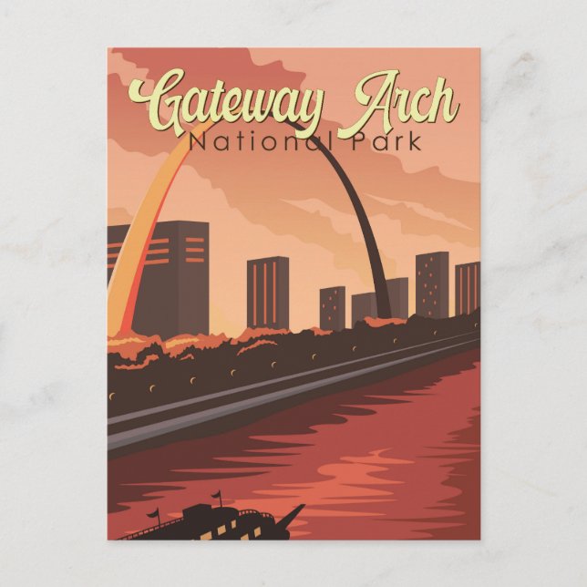 Cartão Postal Gateway Arch National Park Illustration Viagem Art (Frente)