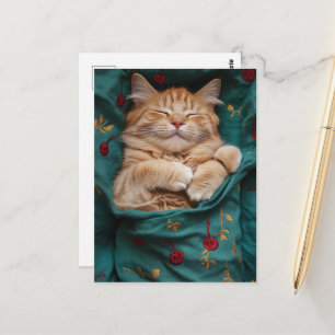 Cartão Postal Gatinha Gengibre Sonolenta