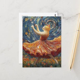 Cartão Postal Gatinha Ruiva Bailarina Adorável