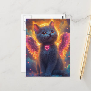 Cartão Postal Gatinho Anjo Cinza Adorável