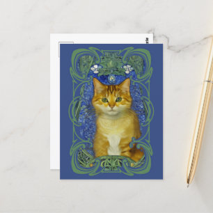Cartão Postal Gatinho bonitinho no estilo Vintage Art Nouveau