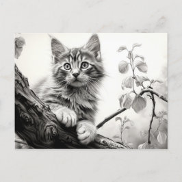 Cartão Postal Gatinho bonito - Arte de Desenho Preta e Branca