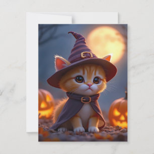 Cartão Postal Gatinho bonito numa fantasia de bruxa, Halloween