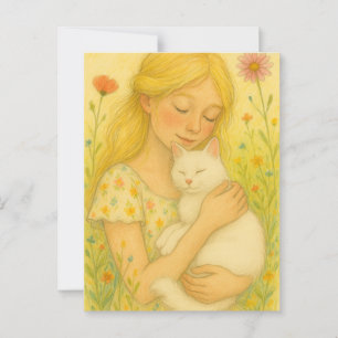 Cartão Postal Gatinho Branco Mãe