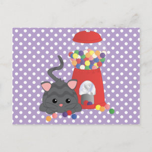 Cartão Postal Gatinho brincando com Gumballs