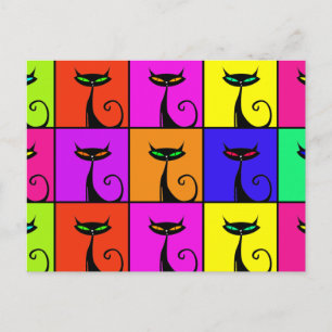 Cartão Postal Gatinho Colorido legal Pop de Arte