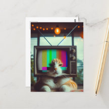 Gatinho com uma face de TV antiga