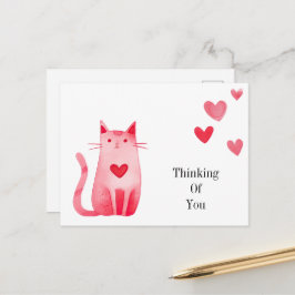 Cartão Postal Gatinho de Corações Rosa Pensando em Você