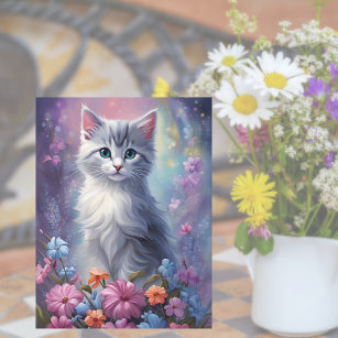 Cartão Postal Gatinho de Fantasia Whimsso no Garden Cat Postcard