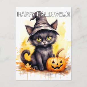Cartão Postal Gatinho de Halloween Super Adorável