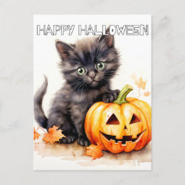 Cartão Postal Gatinho de Halloween Super Bonito