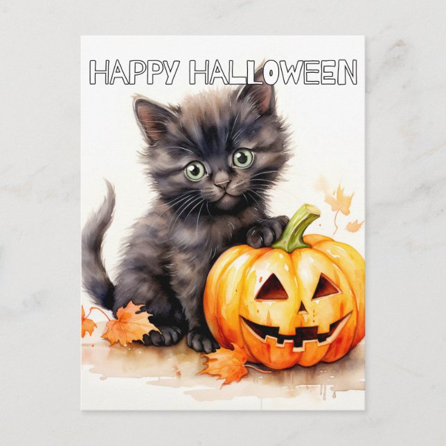 Cartão Postal Gatinho de Halloween Super Bonito (Frente)