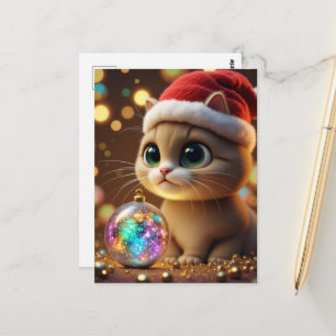 Cartão Postal Gatinho de Natal Adorável