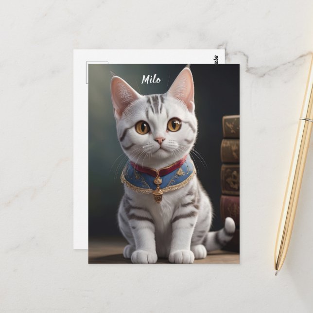 Cartão Postal Gatinho de Shorthair Americano Bonito com Olhos Gr (Frente/Verso In Situ)