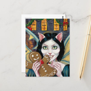 Cartão Postal Gatinho De Vampiro De Natal Com Biscoito De Ginger