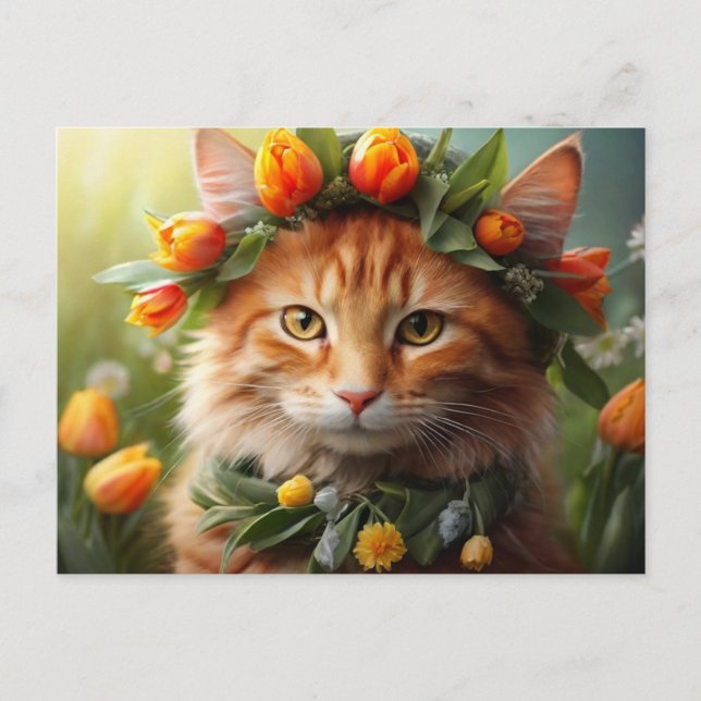 Cartão Postal Gatinho em Laranja Blooms (Frente)