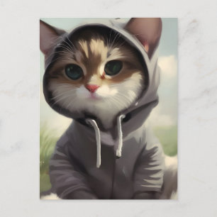 Cartão Postal Gatinho em um Capuz