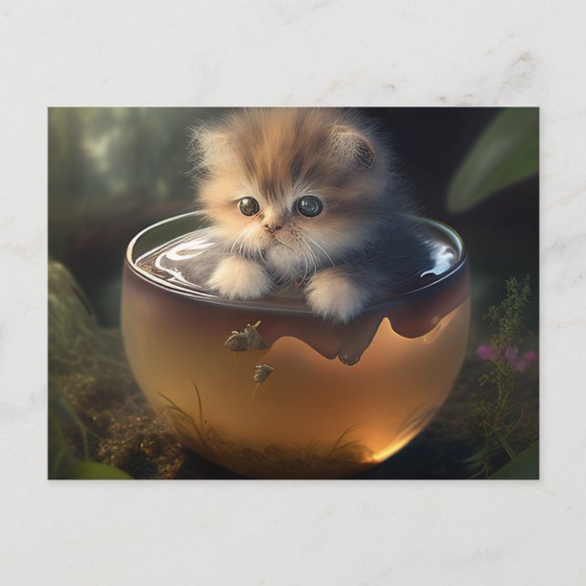 Cartão Postal Gatinho em um teacup laranja - Cartão-postal Cat (Frente)