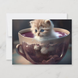 Cartão Postal Gatinho em um teacup vermelho - Cartão-postal Cat