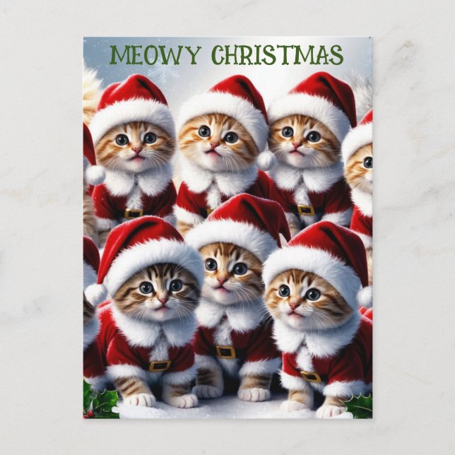Cartão Postal Gatinho Engraçado Gatinho Feliz Natal (Frente)