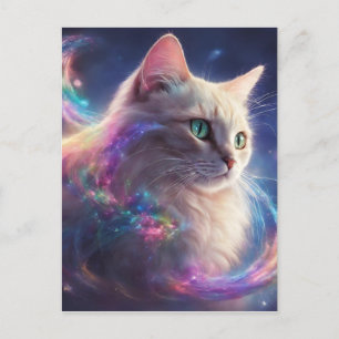 Cartão Postal Gatinho estelar - arte cósmica em gatos