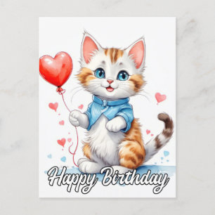 Cartão Postal Gatinho Felino Animal de Festa - Feliz Aniversário