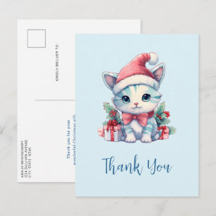 Cartão Postal Gatinho Fofo de Chapéu de Papai Noel Natal Obrigad