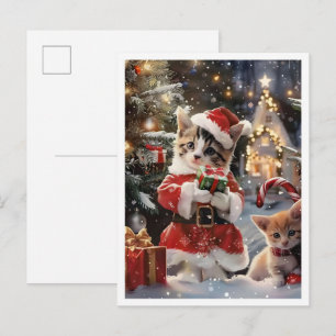 Cartão Postal Gatinho Fofo Papai Noel Feliz Natal