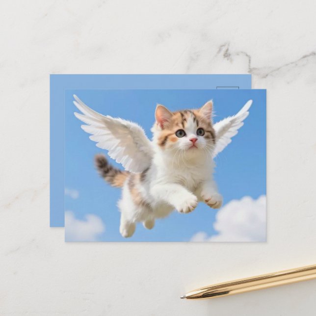 Cartão Postal Gatinho Fofo Voador (Frente/Verso In Situ)