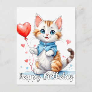 Cartão Postal Gatinho Gato Animal de Festa - Feliz Aniversário